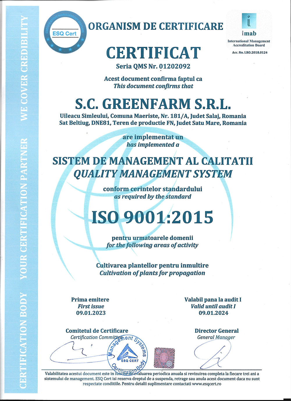 CERTIFICAT ISO 9001:2015